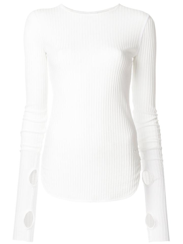 Helmut Lang - Corded Long Sleeve Rib Top - Women - Cotton - L, White, Cotton