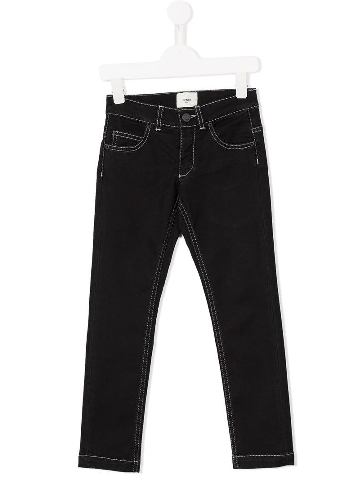 Fendi Kids Contrast Stitch Skinny Jeans, Boy's, Size: 6 Yrs, Black