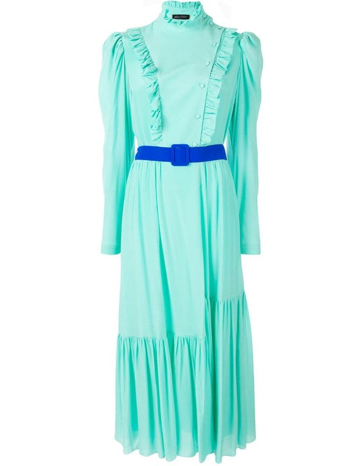 Anna October Belted Ruffle-trimmed Dress - Green