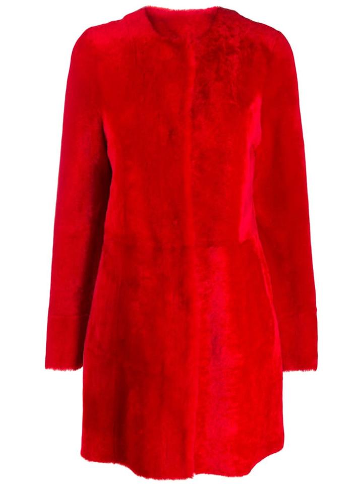 Drome Fur Midi Coat - Red