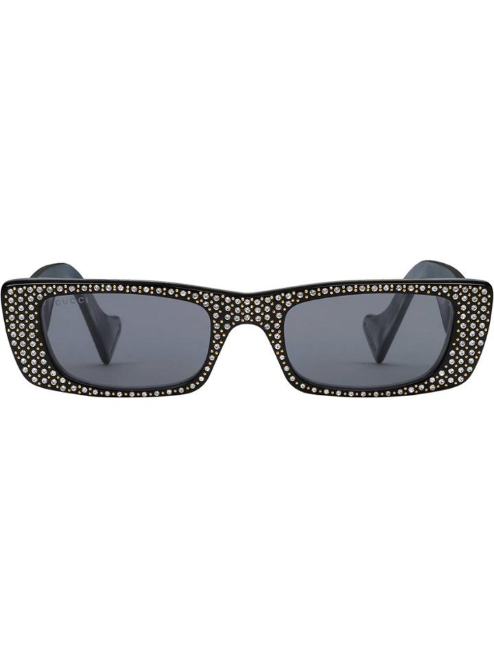 Gucci Eyewear Crystal Embellished Rectangular Sunglasses - Black