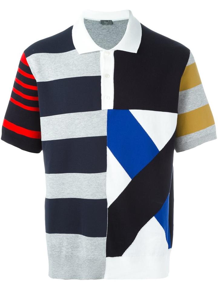 Dior Homme Striped Polo Shirt, Men's, Size: Large, Blue, Cotton