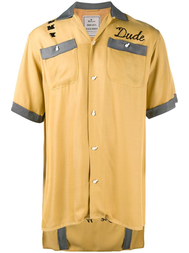 Miharayasuhiro Embroidered Bowling Shirt, Men's, Size: 50, Yellow/orange, Rayon