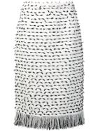 Oscar De La Renta Fringed Ribbon Tweed Skirt - White