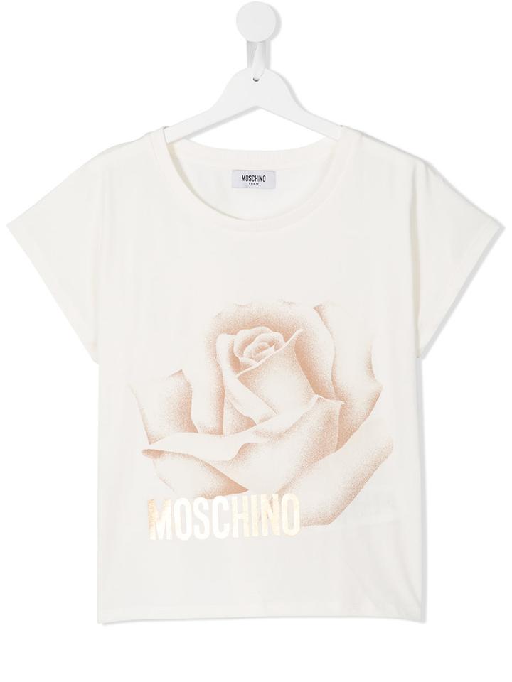 Moschino Kids Rose Print T-shirt, Size: 14 Yrs, Nude/neutrals