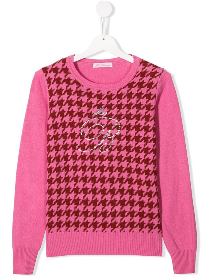 Miss Blumarine Teen Houndstooth Pattern Jumper - Pink