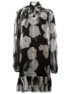 Dolce & Gabbana Tulip Print Sheer Dress, Women's, Size: 44, Black, Silk/cotton/spandex/elastane