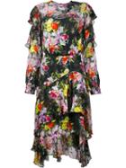 Preen By Thornton Bregazzi Floral Print Ruffle Dress, Women's, Size: Small, Black, Silk