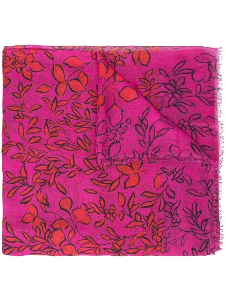 Oscar De La Renta Leafy Vines Print Scarf, Women's, Pink/purple, Modal/cashmere