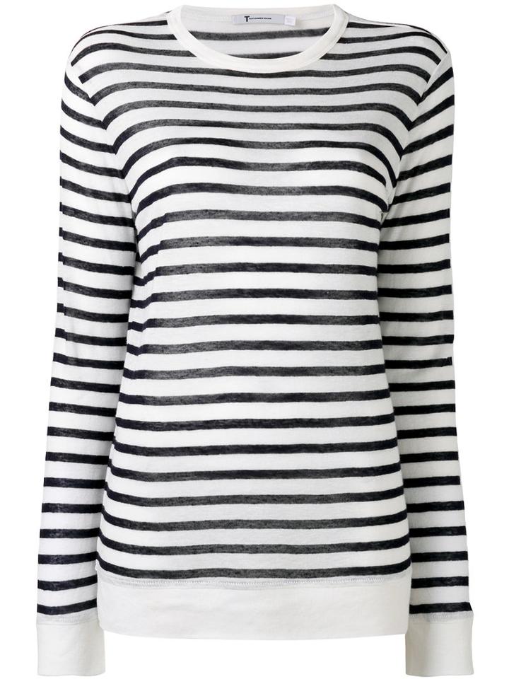 T By Alexander Wang - Striped T-shirt - Women - Linen/flax/rayon - S, White, Linen/flax/rayon