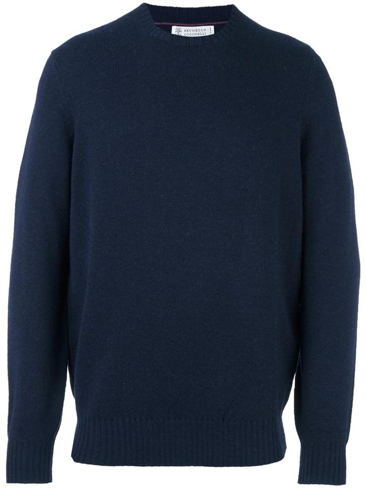 Brunello Cucinelli Cashmere Crew Neck Pullover, Men's, Size: 58, Blue, Cashmere