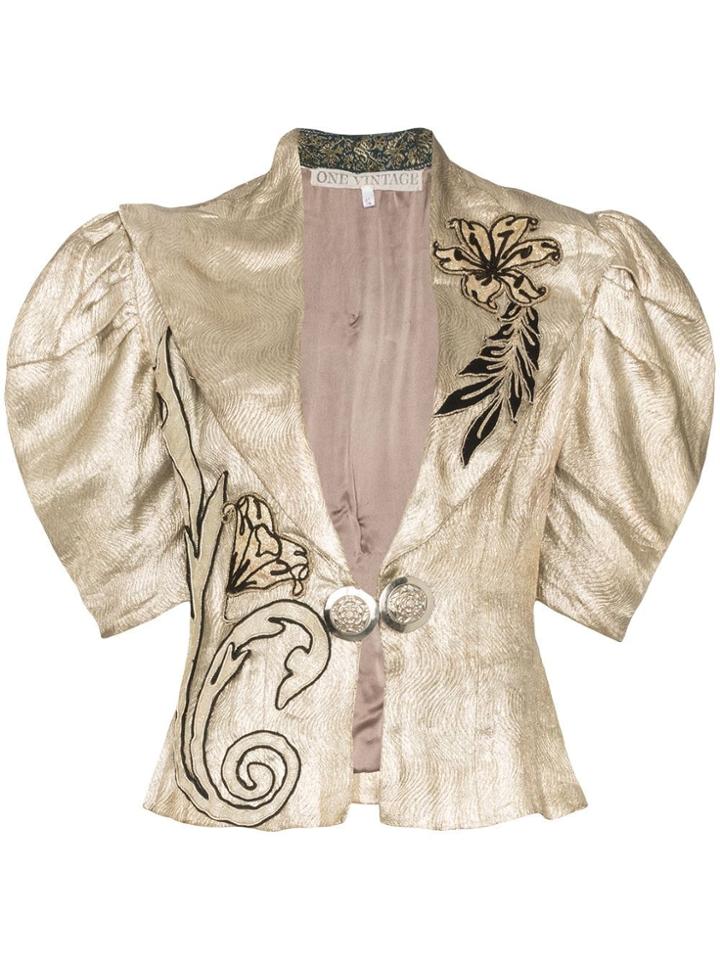 One Vintage Floral-embroidered Jacket - Metallic