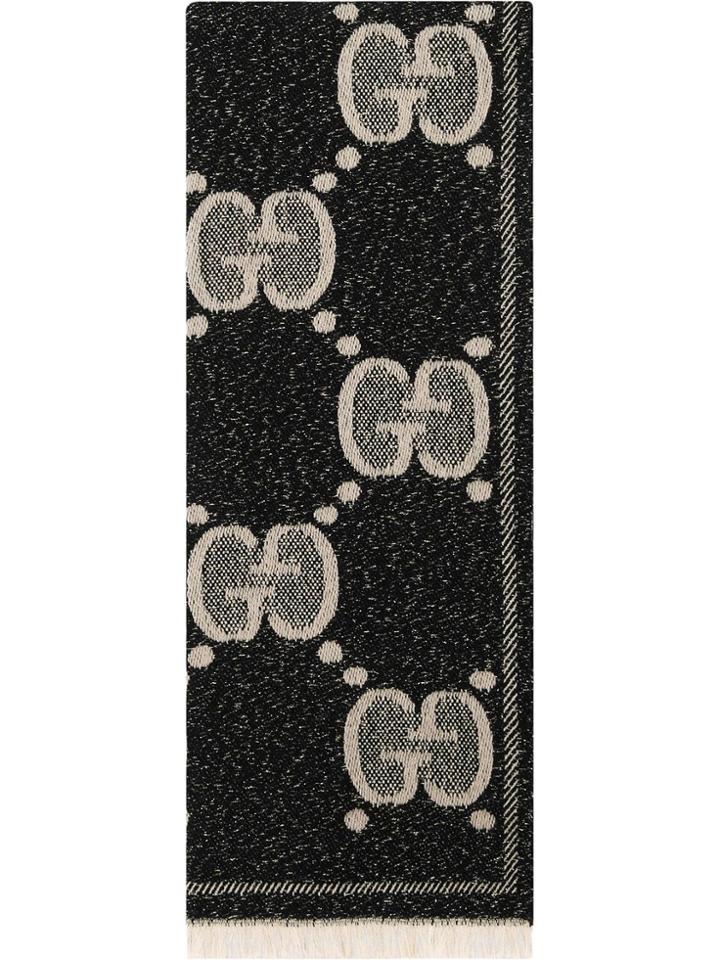 Gucci Sciarpa In Lana Con Motivo Gg Jacquard - Black