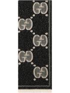Gucci Sciarpa In Lana Con Motivo Gg Jacquard - Black