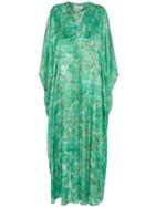 Märta Larsson Green Chrysocolla Printed Silk Kaftan Maxi Dress