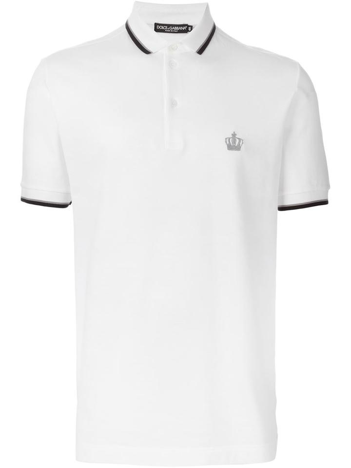 Dolce & Gabbana Embroidered Crown Polo Shirt, Men's, Size: 52, White, Cotton