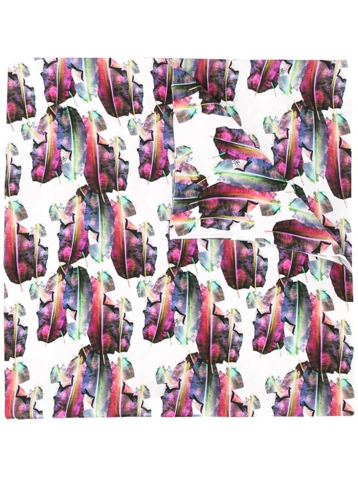 Ingie Paris Leaf Print Scarf - White