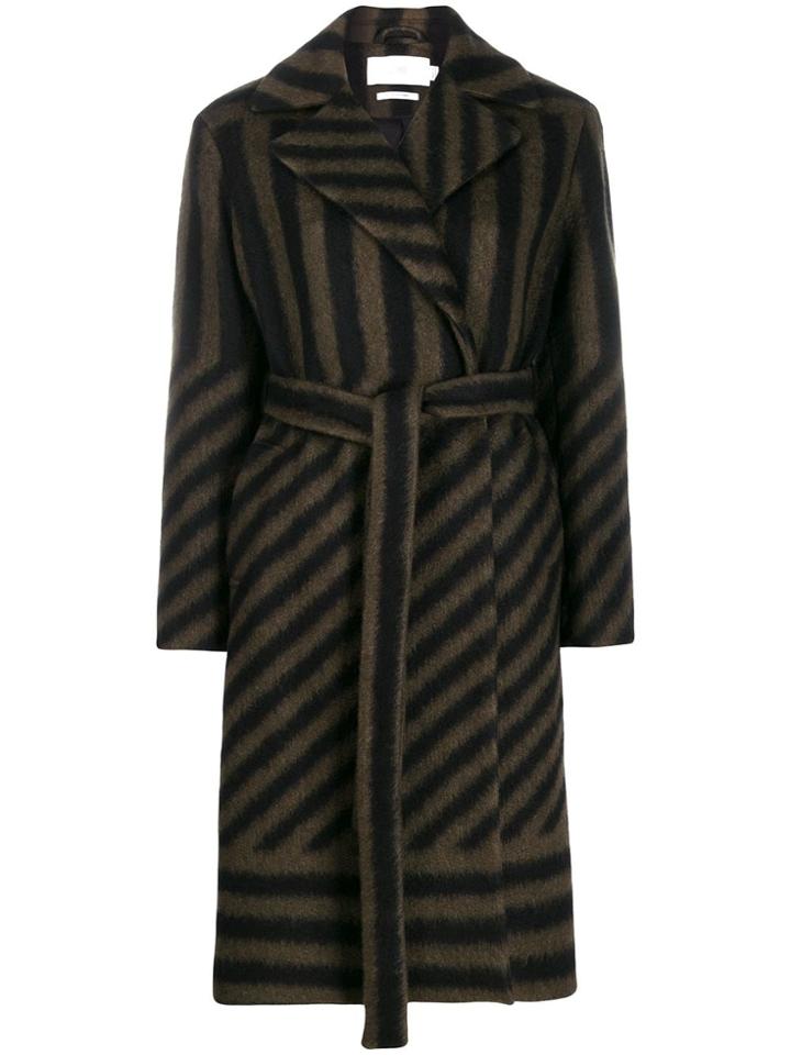 Closed Stripe Belted Coat - Green