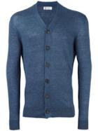 Brunello Cucinelli V-neck Buttoned Cardigan, Men's, Size: 48, Blue, Linen/flax/cotton