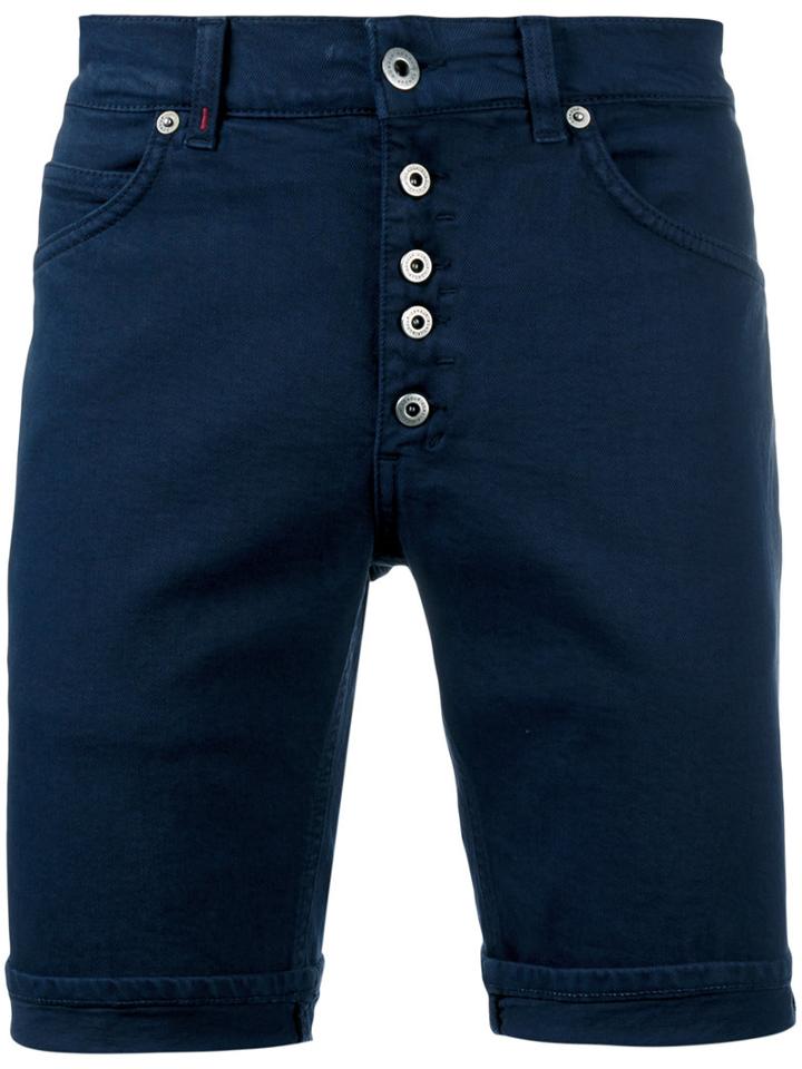 Dondup Buttoned Shorts, Men's, Size: 30, Blue, Cotton/spandex/elastane
