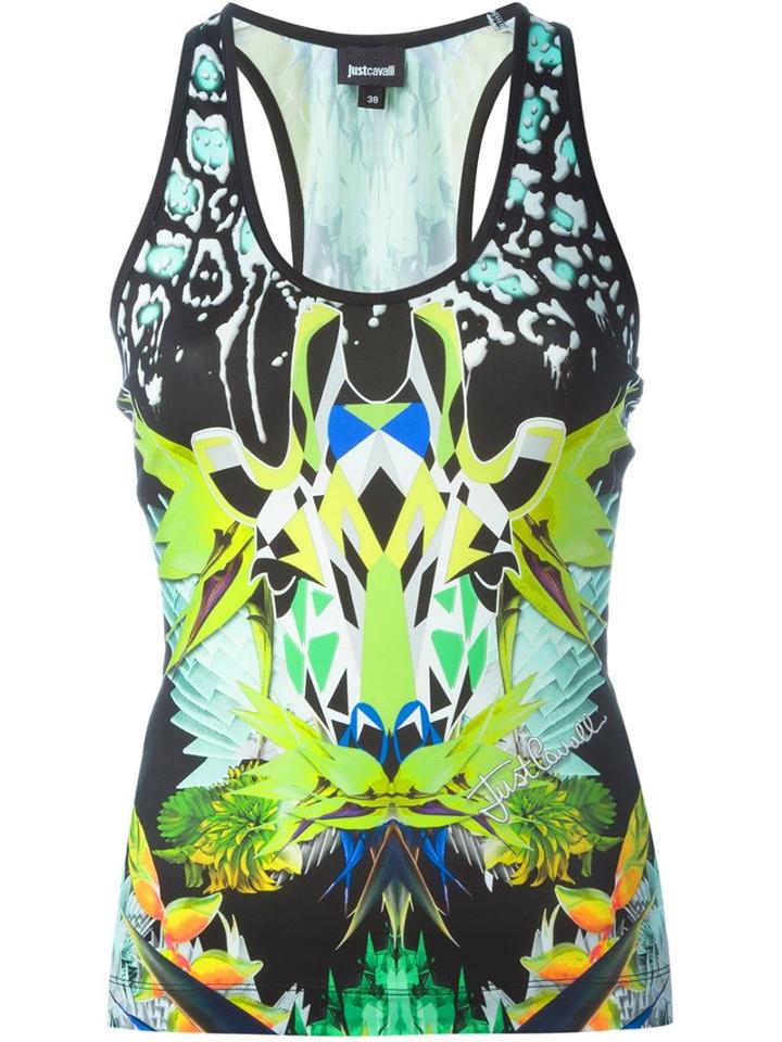 Just Cavalli Printed Tank Top, Women's, Size: 42, Black, Polyamide/spandex/elastane