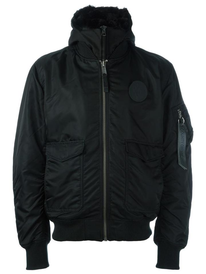 Marcelo Burlon County Of Milan Hooded Bomber Jacket, Men's, Size: Medium, Black, Cotton/acrylic/nylon/polyester
