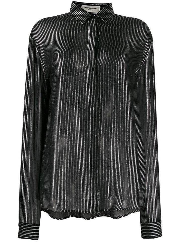 Saint Laurent Striped Metallic Effect Shirt - Neutrals