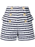 Balmain Logo Stripe Print Shorts - Blue