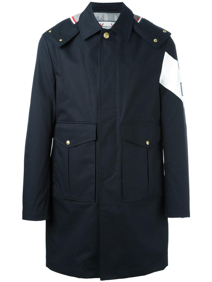 Moncler Gamme Bleu Oversized Flap Pockets Coat, Men's, Size: 2, Blue, Cotton/cupro
