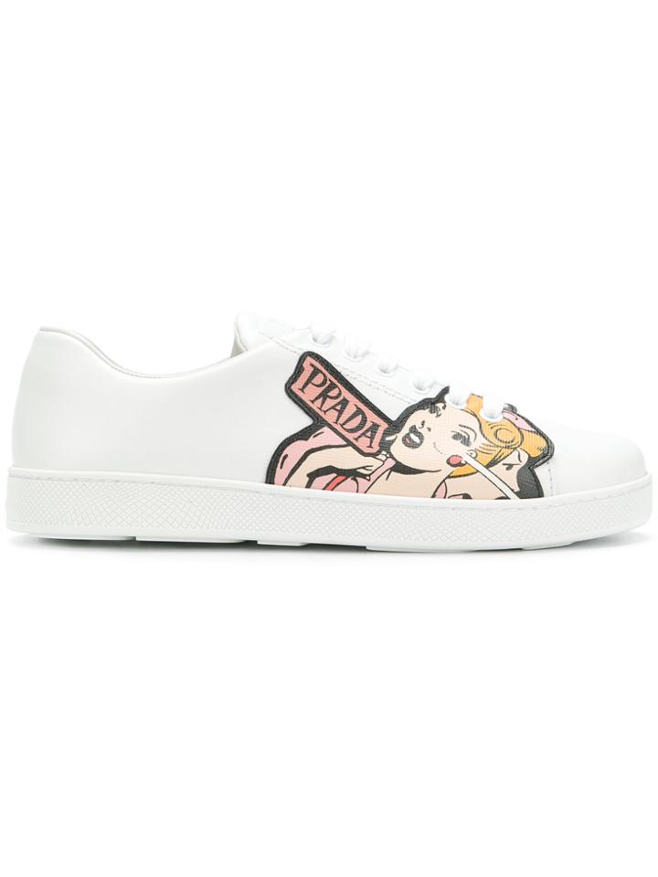 Prada Logo Print Sneakers - White