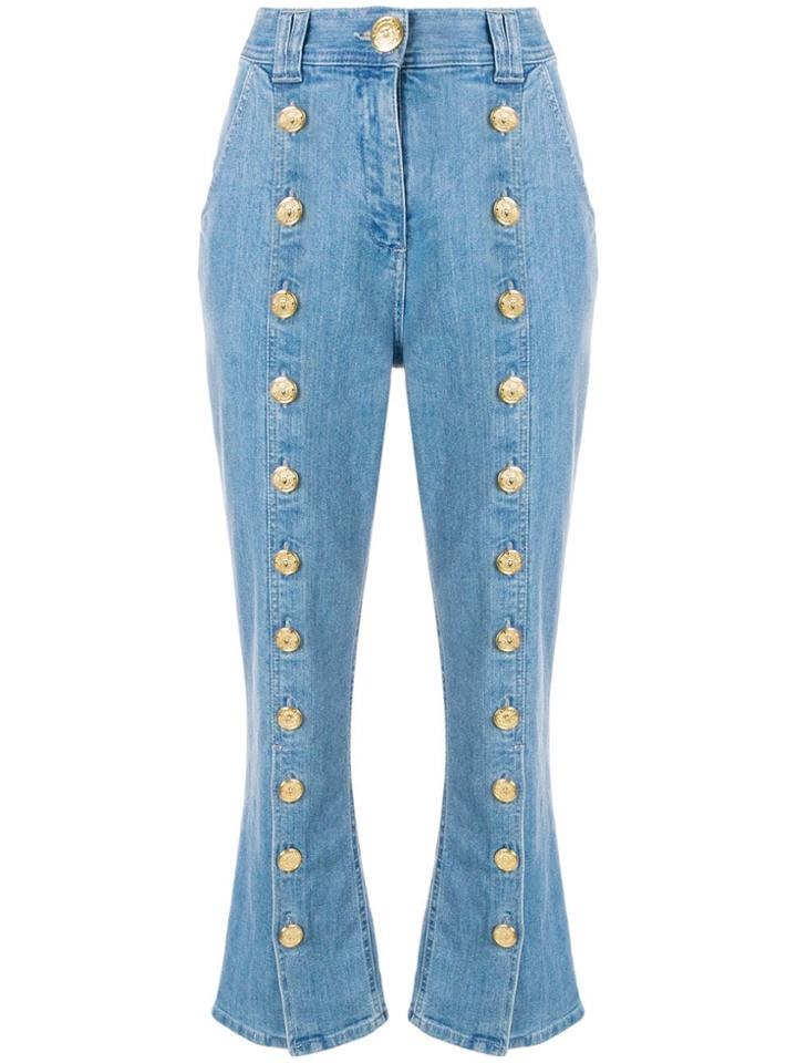 Balmain Buttoned Cropped Jeans - Blue