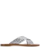 Miu Miu Glitter Flat Sandals - Silver
