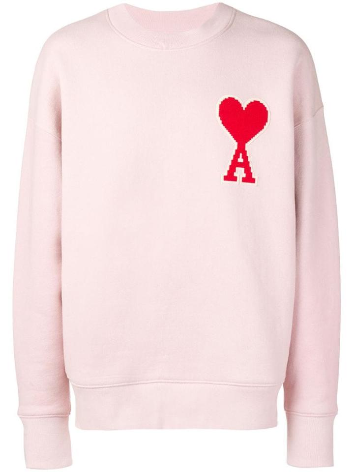 Ami Alexandre Mattiussi Crewneck Sweat With Big Ami Coeur Patch - Pink