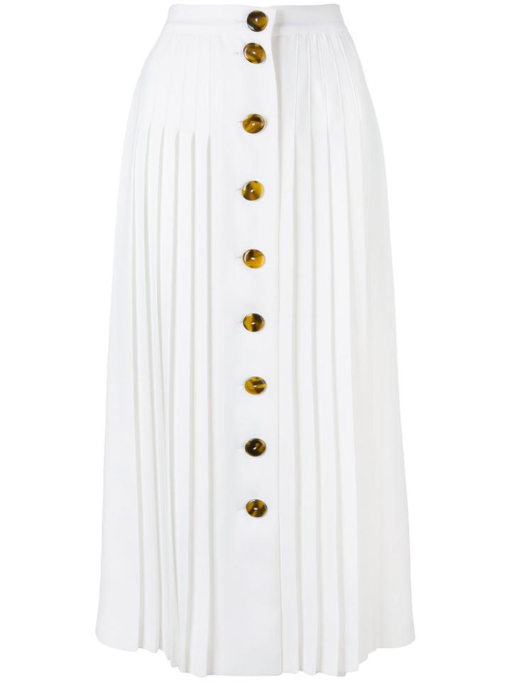 Sara Battaglia Pleated Button Skirt - White