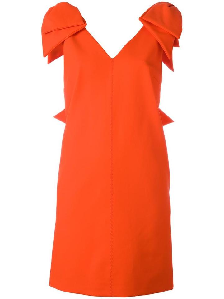 Msgm Bow Detail Dress, Women's, Size: 44, Yellow/orange, Polyester/polyamide/spandex/elastane/cotton