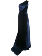 Tadashi Shoji Velvet And Satin One Shoulder Evening Gown - Blue