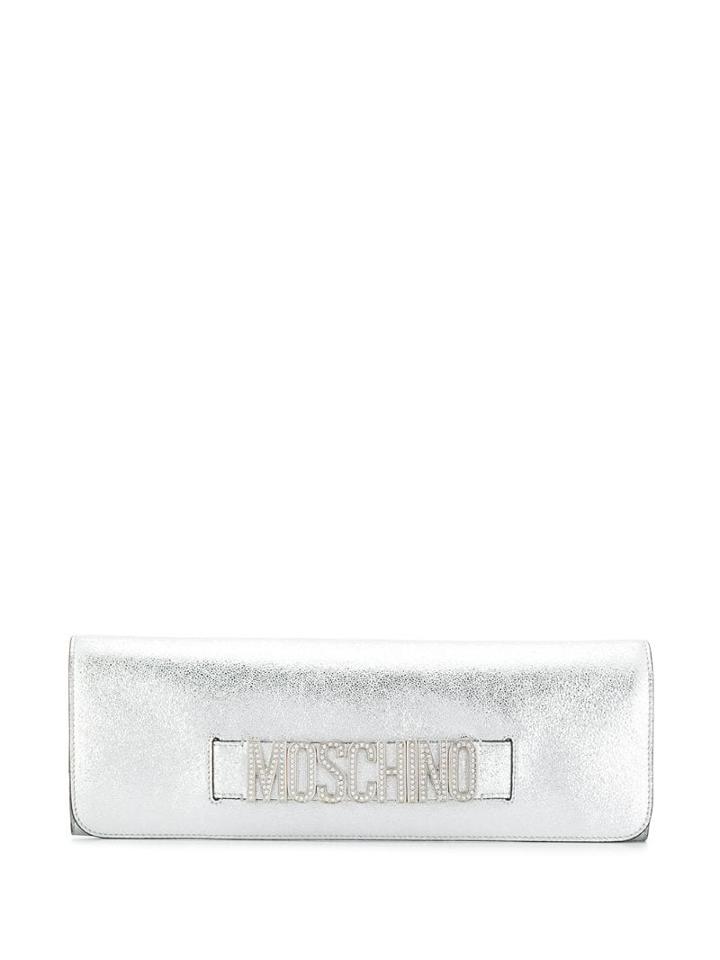 Moschino Crystal Embellishment Clutch Bag - Silver