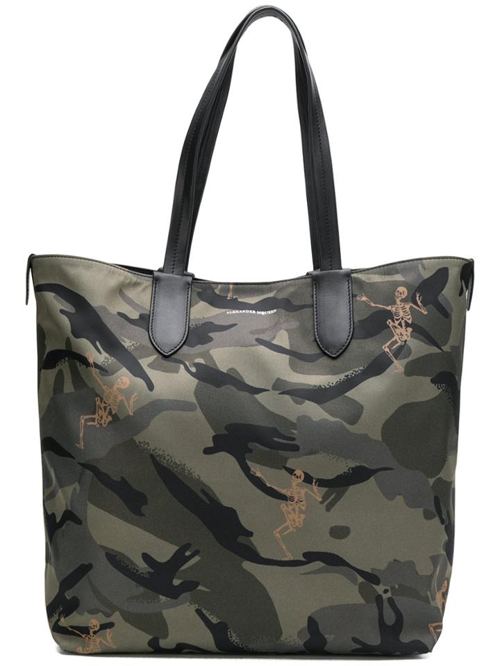 Alexander Mcqueen Dancing Skeleton Camouflage Tote - Green