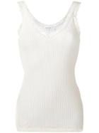 Helmut Lang - Lace Trim Ribbed Top - Women - Cotton - L, Nude/neutrals, Cotton