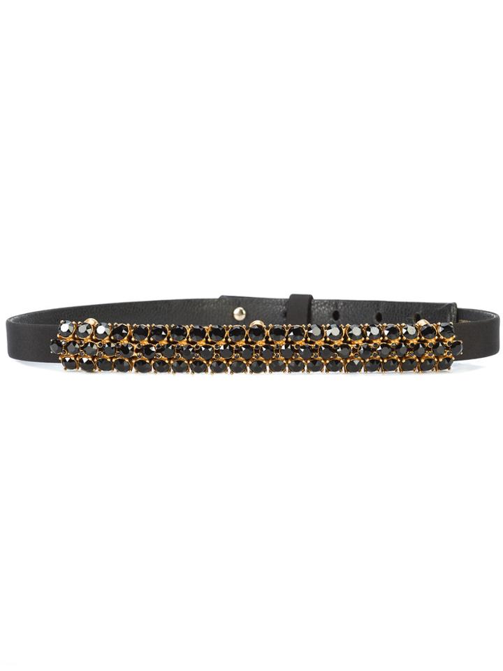 Oscar De La Renta Stud Crystal Buckle Belt - Black