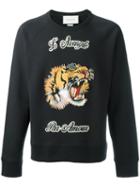 Gucci Tiger Head Slogan Sweatshirt, Size: Small, Blue, Cotton