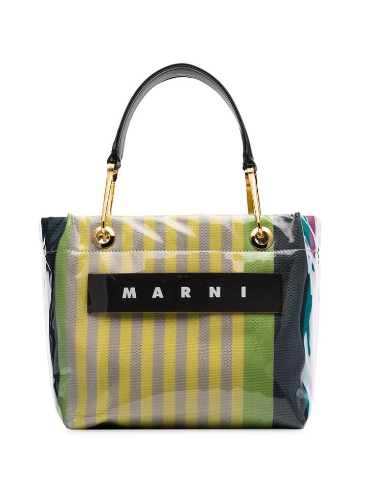 Marni Pvc Striped Logo Tote Bag - Stc37 Multicoloured