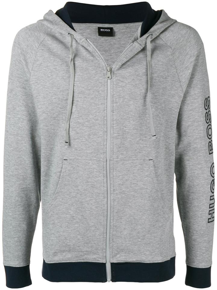 Boss Hugo Boss Logo Print Zipped Hoodie - Grey