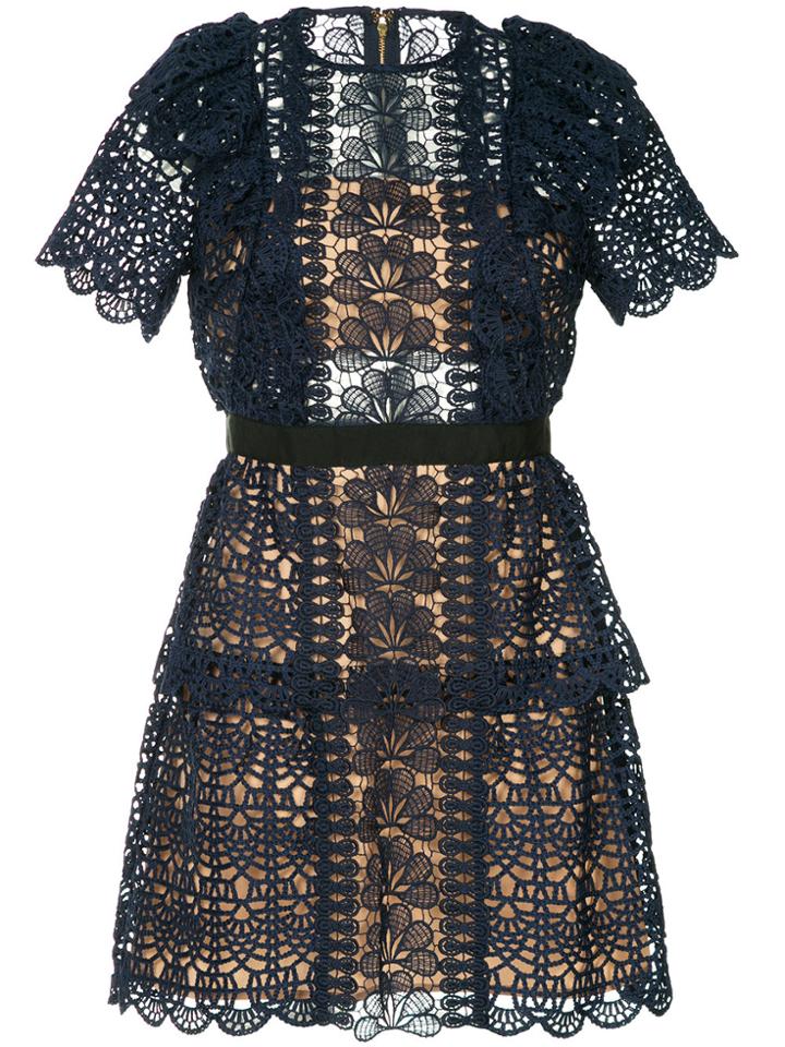 Self-portrait Embroidered A-line Dress - Blue
