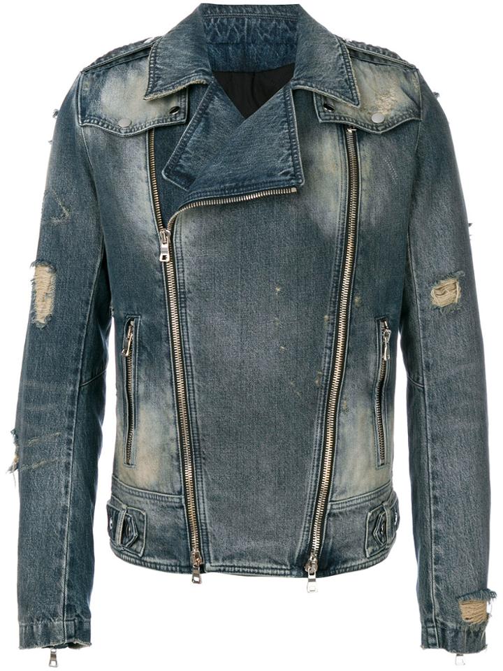 Balmain Biker Denim Jacket - Blue