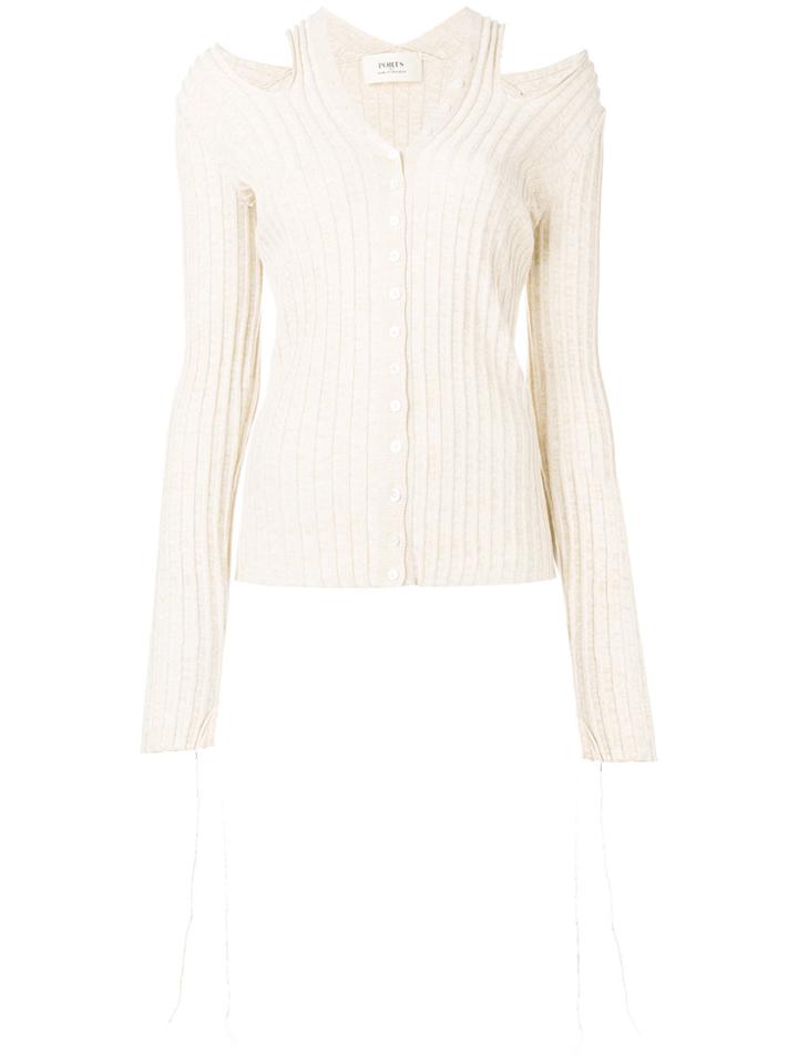 Ports 1961 Ribbed Cut-out Cardigan - Nude & Neutrals