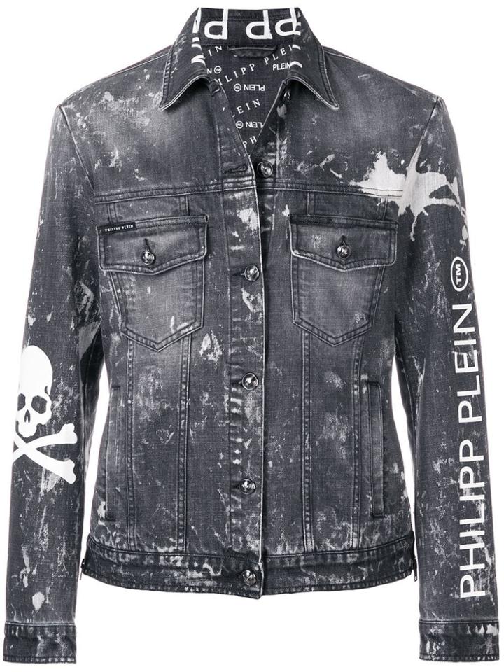 Philipp Plein Bleached Denim Jacket - Grey