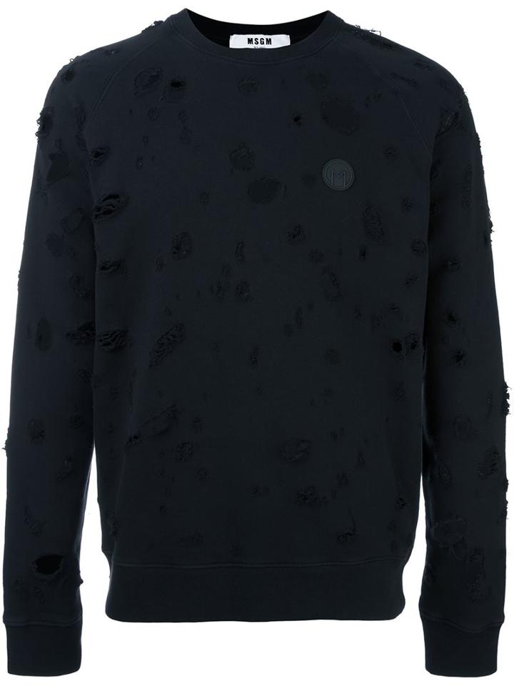 Msgm Destroyed Sweatshirt, Men's, Size: Small, Black, Cotton