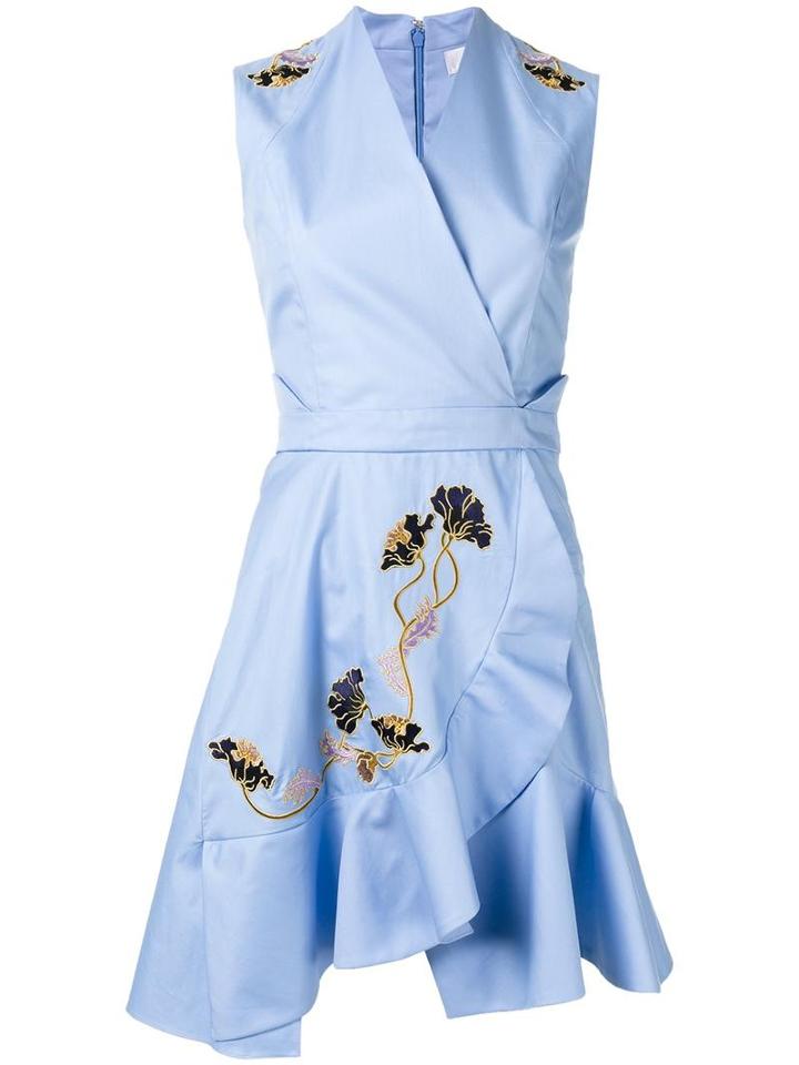 Carven Flared Wrap Dress, Women's, Size: 40, Blue, Cotton/acetate/silk
