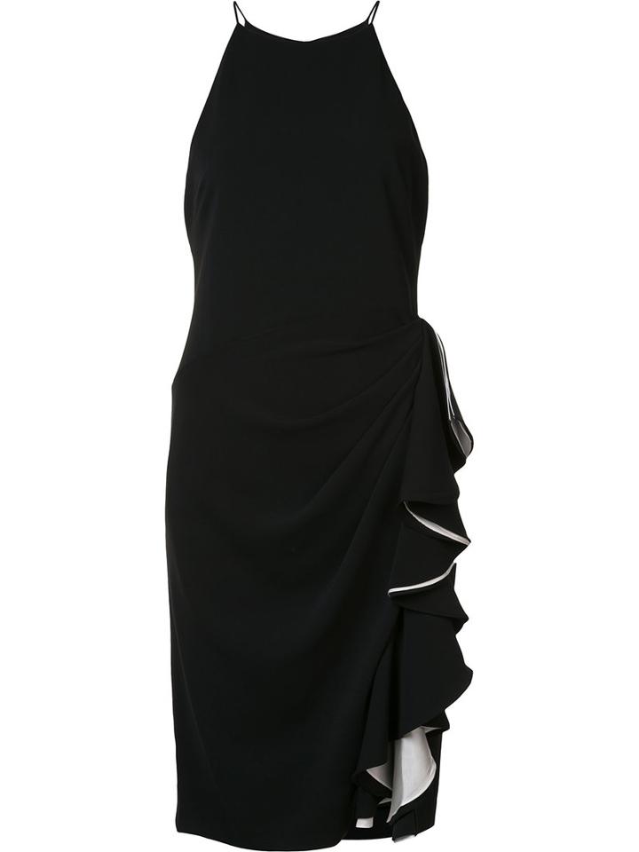 Badgley Mischka - Ruffled Detailing Dress - Women - Polyester/spandex/elastane - 14, Black, Polyester/spandex/elastane